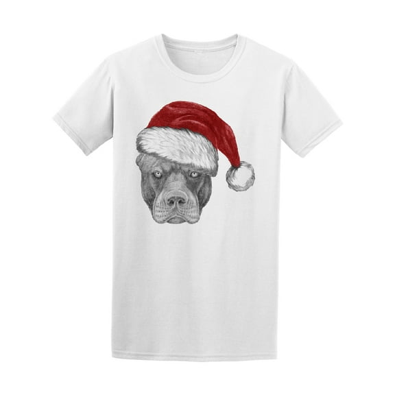 Vintage Pitbull Xmas Santa Claus T-Shirt Men -Image by Shutterstock, Male Small