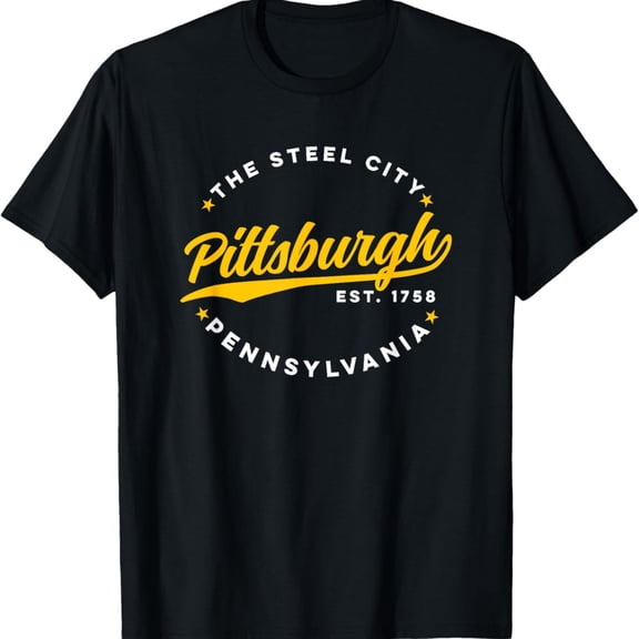 Vintage Pitburgh Pennsyania The Steel City Yellow Text T-Shirt