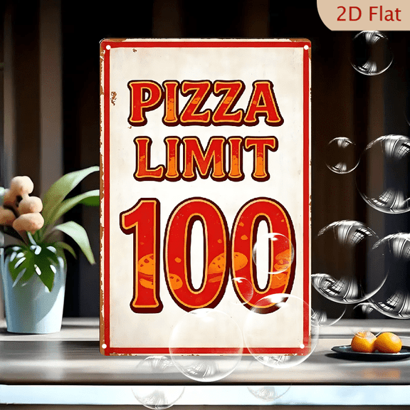 Vintage Pizza Limit 100 Retro Diner Metal Wall Art Sign, 8x12 Inches, Red Gradient Typography with Pepperoni Detail, Aged Off-White Background, Decorative Home Kitchen Display