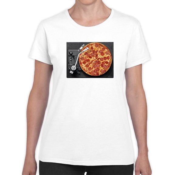 Vintage Pizza Vinyl Record Graphic Women White T-Shirt, Female Medium