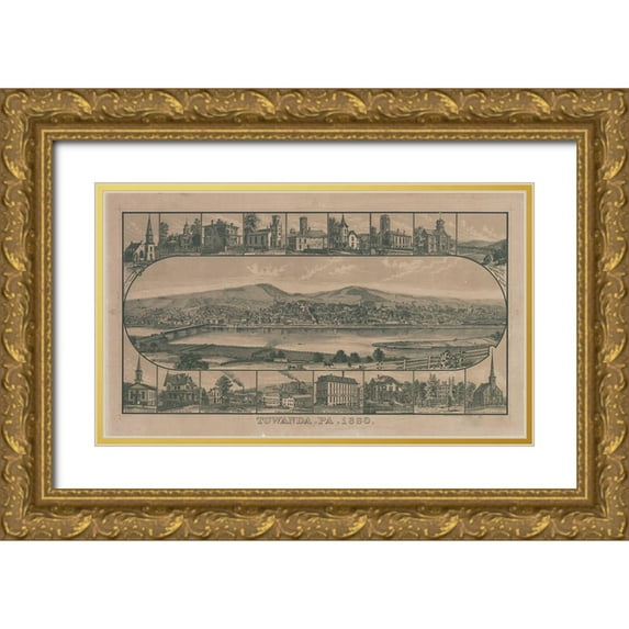Vintage Places 14x10 Gold Ornate Wood Framed with Double Matting Museum Art Print Titled - Towanda-Pennsylvania 1880