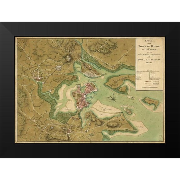 Vintage Places 14x11 Black Modern Framed Museum Art Print Titled - Americans and British Military Forces Map