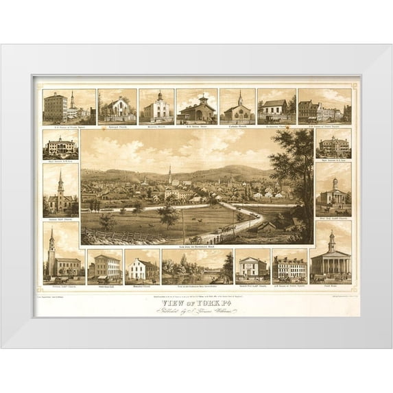Vintage Places 24x19 White Modern Wood Framed Museum Art Print Titled - View of York Pennsylvania
