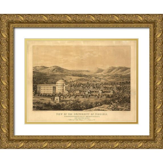 Vintage Places 32x25 Gold Ornate Wood Framed with Double Matting Museum Art Print Titled - University of Virginia 1856