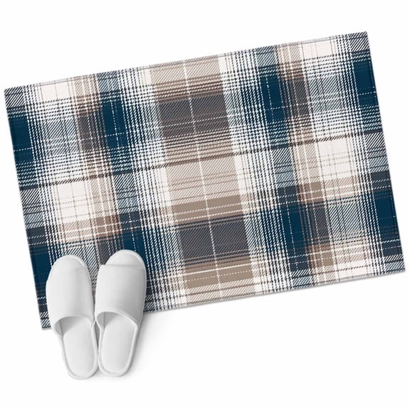 Vintage Plaid Area&nbsp;Rug 2x3ft Brown Navy Plaid Texture Abstract Art Non-Slip&nbsp;Washable Square&nbsp;Rugs Soft Felt Indoor Floor Mat for Bedroom Kitchen Living Room Bathroom
