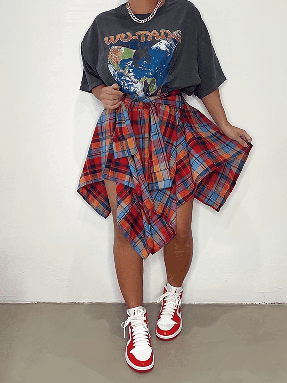 Vintage Plaid Asymmetrical Skirt | High-Waist Slim Fit | Trendy & Chic Must-Have