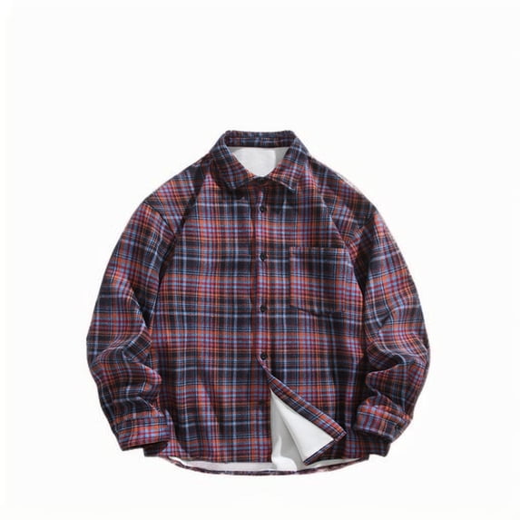 BVnarty Plaid Shirts for Men Vintage Plaid Button Pocket Fleece Lapel Shirt for Men, Long Sleeve Comfortable Casual Jacket for Fall and Winter Wear