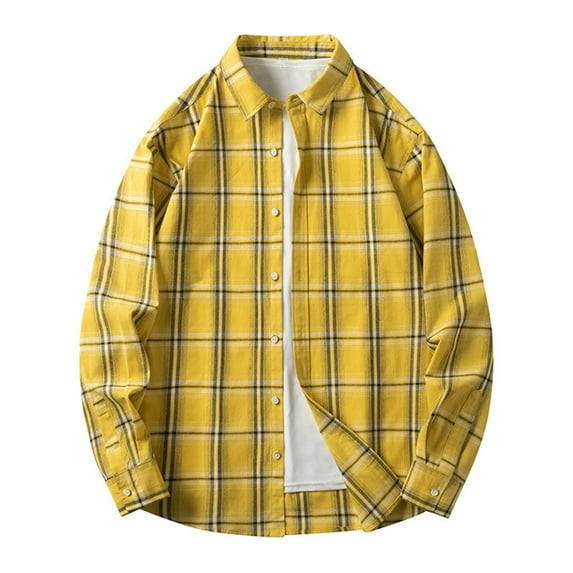 BVnarty Plaid Shirts for Men Vintage Plaid Button Pocket Lapel Shirt for Men, Long Sleeve Casual Top, Comfortable Polyester Blouse for Fall Wear
