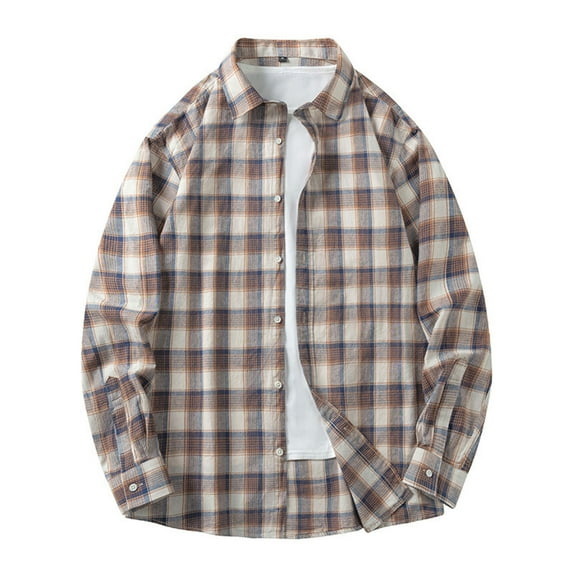 BVnarty Plaid Shirts for Men Vintage Plaid Button Pocket Lapel Shirt for Men, Long Sleeve Casual Top, Comfortable Polyester Blouse for Fall Wear