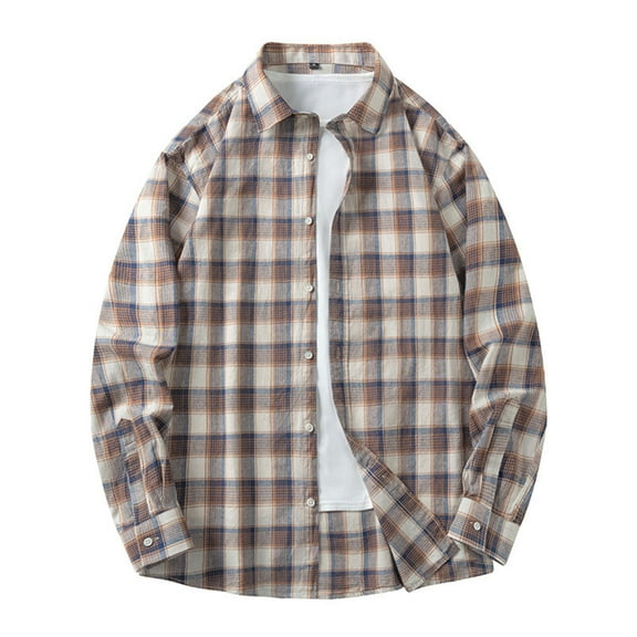 BVnarty Plaid Shirts for Men Vintage Plaid Button Pocket Lapel Shirt for Men, Long Sleeve Casual Top, Comfortable Polyester Blouse for Fall Wear