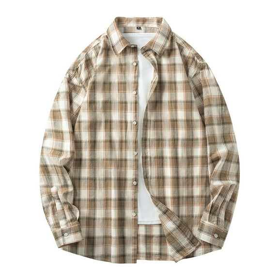 BVnarty Plaid Shirts for Men Vintage Plaid Button Pocket Lapel Shirt for Men, Long Sleeve Casual Top, Comfortable Polyester Blouse for Fall Wear
