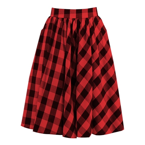 Vintage Plaid Circle Flannel Skirt Black Red