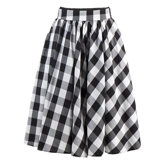 Vintage Plaid Circle Flannel Skirt Black White