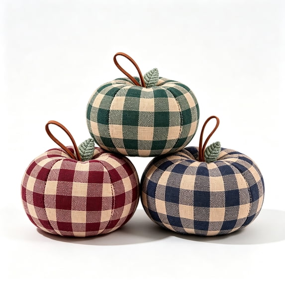 Vintage Plaid Fabric Red Apple Decor 3 Pack, Handmade Stuffed Cotton Fruit Ornaments, Farmhouse Fall Harvest Halloween Thanksgiving Decor,Indoor Outdoor Table Shelf Kitchen Centerpiece Home Decor
