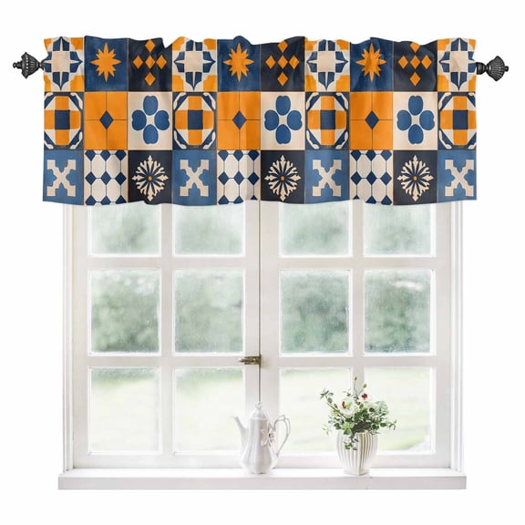 Vintage Plaid Kitchen Valances for Windows 60x18 Inch Kitchen Curtains Valances Rod Pocket Country Abstract Geometric Neutral Art Bathroom Window Valances for Window Treatment Decor