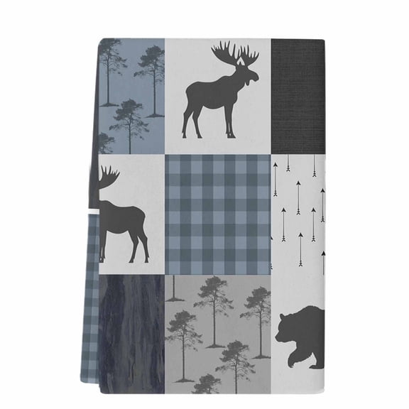 Vintage Plaid Microfiber Kitchen Towel, Farmhouse Bear Deer Trees Forest Checked Soft Absorbent Dish Towels, Quick Drying Washable Dishcloths for Kitchen Cleaning, Drying Dishes, 18x28 Inches