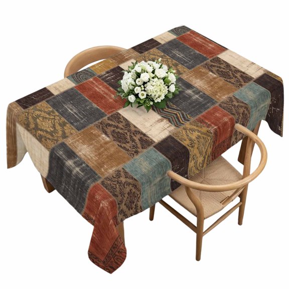 Vintage Plaid Patchwork Table Cloth 60x120 Inch Rectangle, Colorful Distressed Floral Checkered Waterproof Tablecloth Washable Table Cover for Party Picnic Dinner Decor