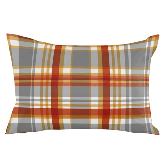 Vintage Plaid Throw Pillow Cover 12 x 20 Inch Decorative Pillow Cover Autumn Orange Red Grey Checkered Farmhouse Lumbar Pillowcase Seasonal Rectangle Cushion Case for Couch Sofa Bed Living Room