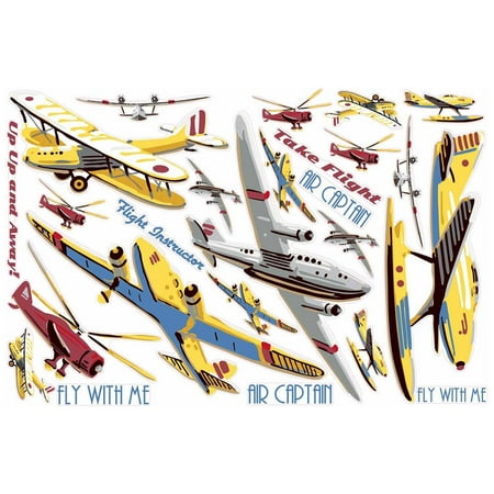 Vintage Planes Take Flight Large Wall Accent Sticker Set