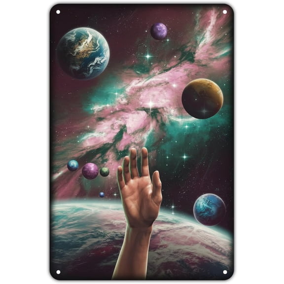 Vintage Planets and Galaxy Metal Tin Sign Cosmic Art Wall Decor for Garden Yard Porch Home Bedroom Kitchen 8 x 12 Inch