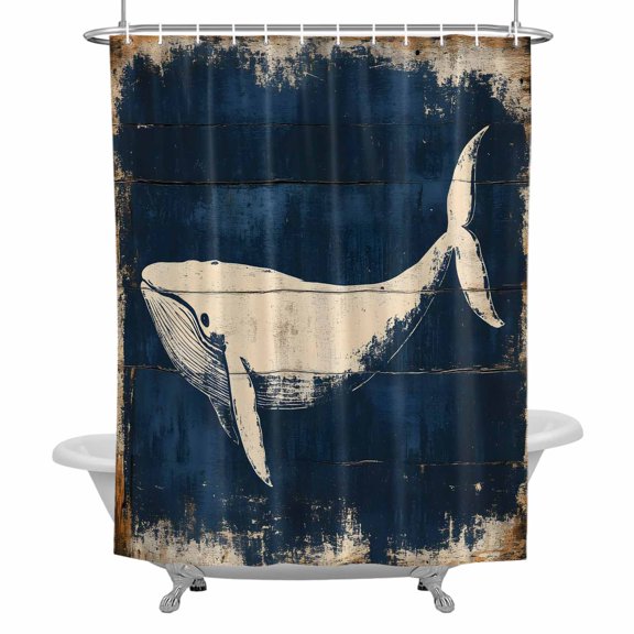 Vintage Plank Bathroom Shower Curtain, Oceanic Whale Watercolor Art Waterproof Washable Soft Bath Curtain for Bathtub Decor with 12 Hooks&Grommet, 36x72 Inch