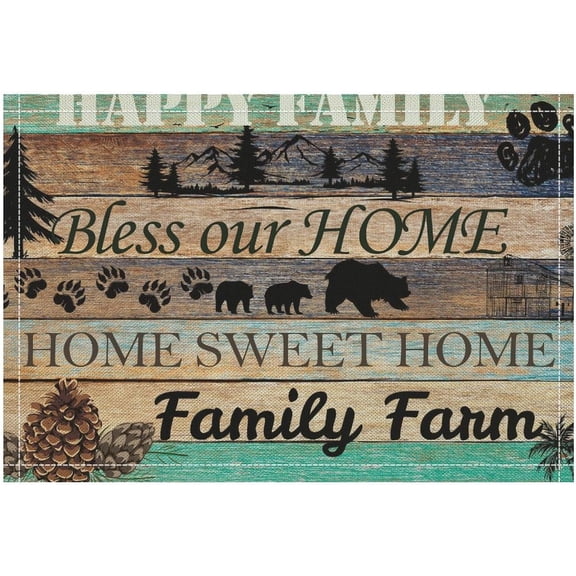 Vintage Plank Placemat Set of 6, Rustic Farmhouse Retro Lodge Forest Wildlife Bear Pinecone Prints Table Mats for Home Dining Table Kitchen Party Decor 6PCS