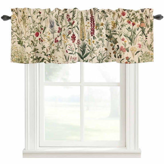 Vintage Plant Farmhouse Short Window Curtain Valances, Boho Botanical Flowers Green Leaf Ferns Rod Pocket Kitchen Valances for Living Room Bedroom Bathroom Cafe 54" x 18"