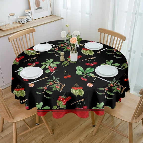 Vintage Plant Fruit Cherry Round Waterproof Tablecloth Picnic Decorative Table Cover Home Party Wedding Dining Room Table Cloth
