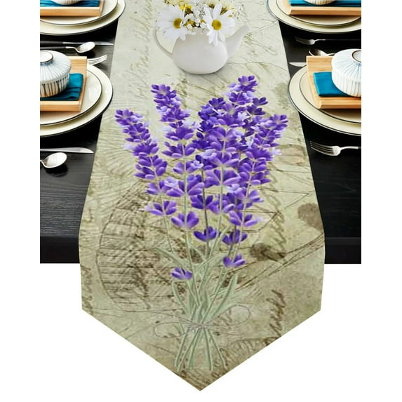 Vintage Plant Lavender Purple Flower Butterfly Modern Table Runner Wedding For Party Event Home Decoration Table Mat Accessories