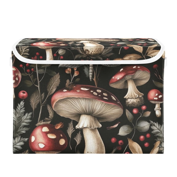 Vintage Plant Pattern Large Storage Bins with Linen Collapsible Lid Storage Box 16.7 x 12.6 x 11.8in