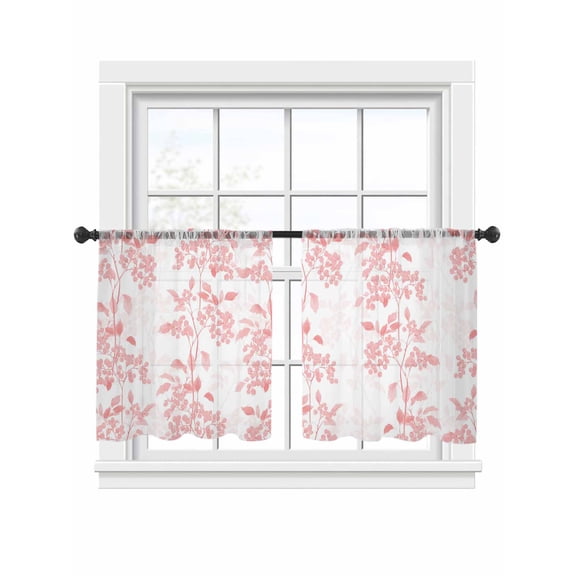 Vintage Plant Sheer Curtains 2 Panels Set Pink Leaves Nature Classic Farm Watercolor Sheer Window Curtains Light Filtering Rod Pocket Voile Drapes for Bedroom Living Room 52"x54"
