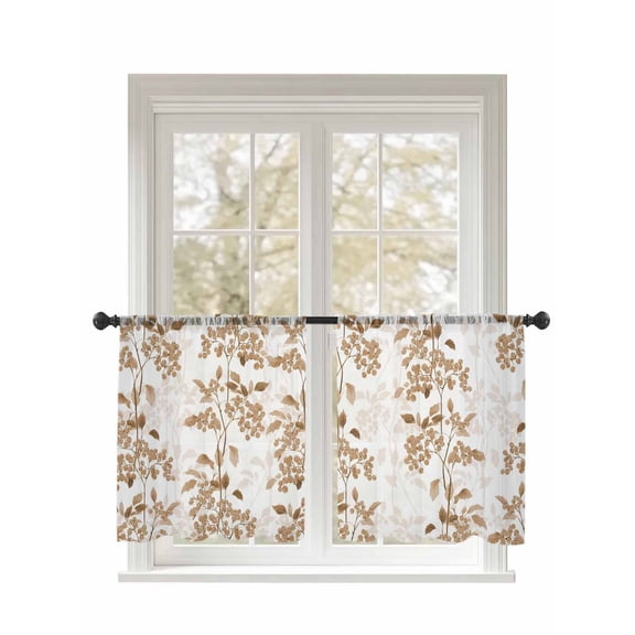 Vintage Plant Sheer Curtains 2 Panels Set Yellow Leaves Nature Classic Farm Watercolor Lihgt Filtering Rod Pocket Voile Drape, Semi Sheer Window Curtains for Bedroom Living Room, 52"x54"