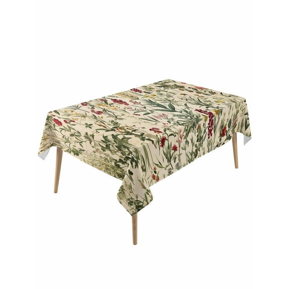 Vintage Plant Table Cloth, Boho Botanical Flowers Green Leaf Ferns Waterproof Tablecloth for Rectangle Tables, Reusable Washable Fabric Table Cover for Restaurant Kitchen Dining Tables 60"x120"