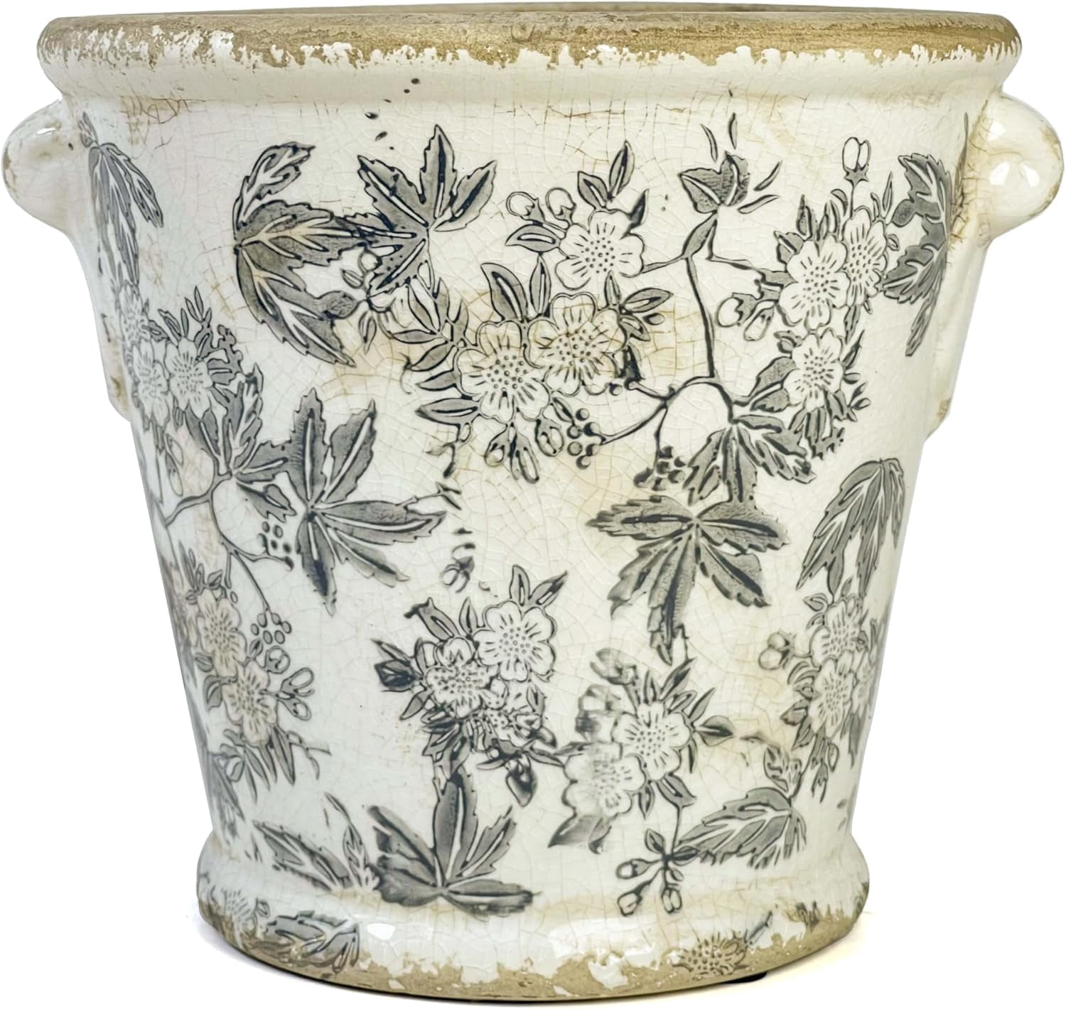 Vintage Planter Flower Pot Rustic Container with Handle Ceramic Ice Crack Plant Pot with Drainge Hole Decorative Planter for Indoor and Outdoor Tuscan Decor Vase Gardening Gift (Grey)