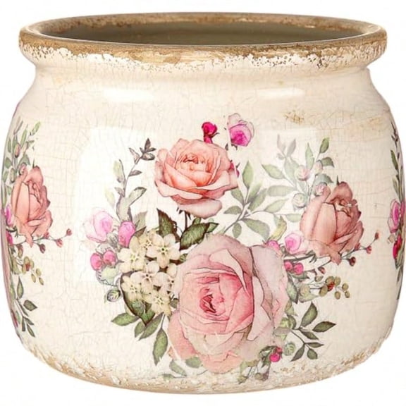 Vintage Planter Large Ceramic Plants Pot Beige Pink European Rose Ice Crack Cottage Scroll Vase Flower Vase Pot Indoor Plants Home Kitchen Decor Farmhouse Antique Decorative Gifts