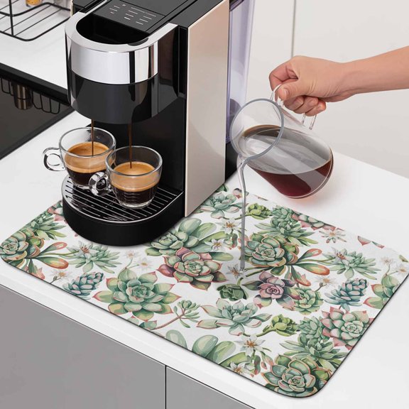 Vintage Plants Dish Drying Mats for Kitchen Counter, Multi-meat Plants Summer Flower Watercolor Absorbent Coffee Bar Mat with Non-slip Rubber Backed Quick Drying Dish Rack Pad 12"x16"