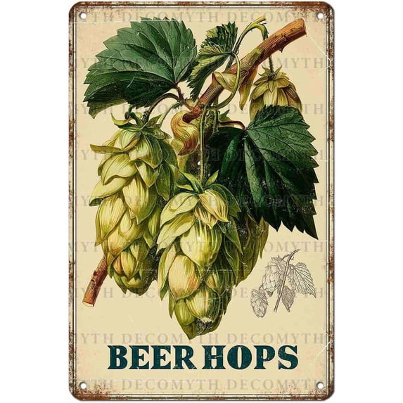 Vintage Plants Tin Sign Beer Hops Retro Beer Decor Poster Funny Gardening Wall Art Decorations for Home Bar Pub Cafe Club Garage Shop Farm Farmhouse 8x12 Inch