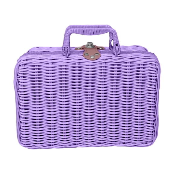 Vintage Plastic Rattan Suitcase Picnic Basket – Woven Storage Box with Handle,Handcrafted for Gifts,Travel Organizer,Home Decor,11.8 Inch