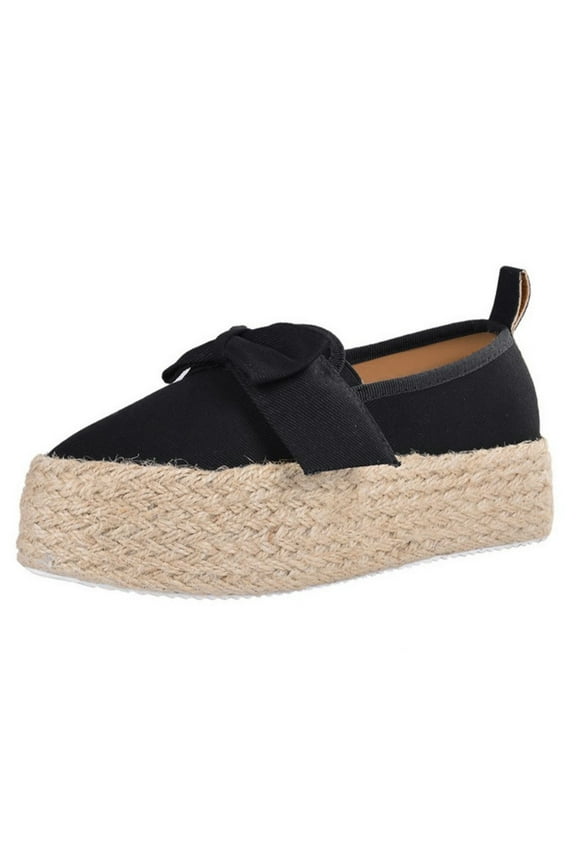 Vintage Platform Espadrilles for Women Cute Sweet Big Bow Slip On Walking Shoes Casual Low Top Round Toe Loafers Sneakers