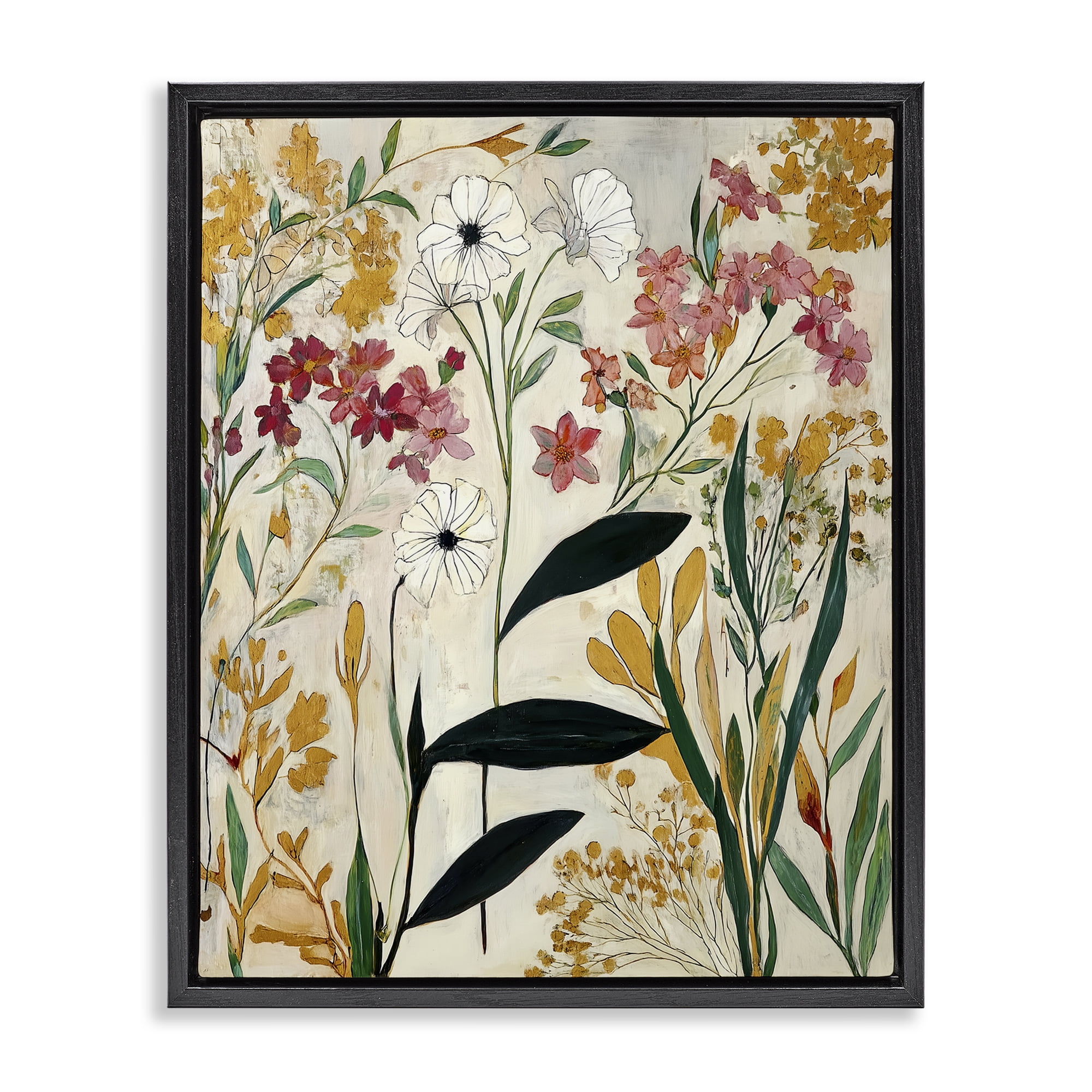 Vintage Playful Botanicals Black Framed Floater Canvas Wall Art, design by Annabelle Hall