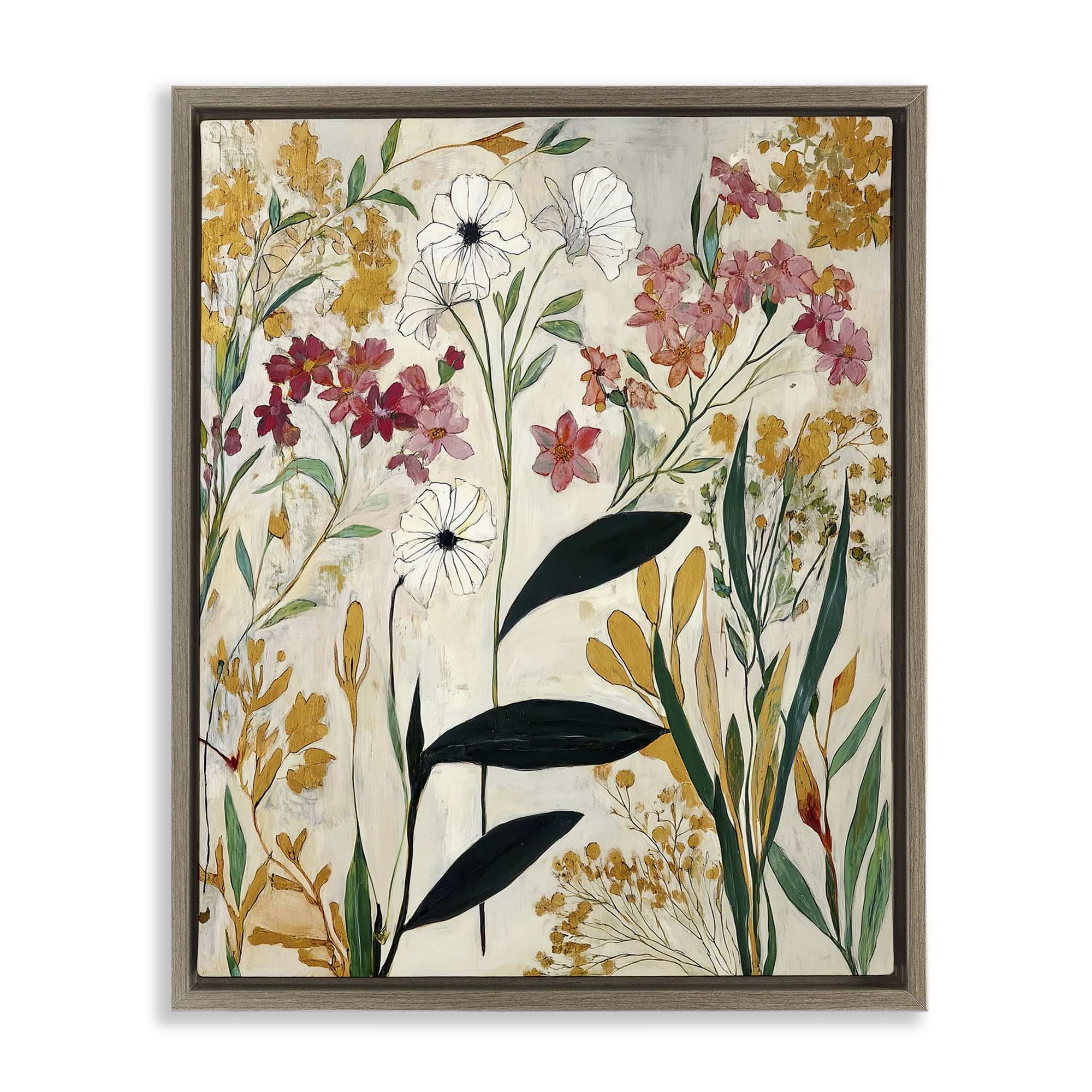 Vintage Playful Botanicals Brown Framed Floater Canvas Wall Art, design by Annabelle Hall