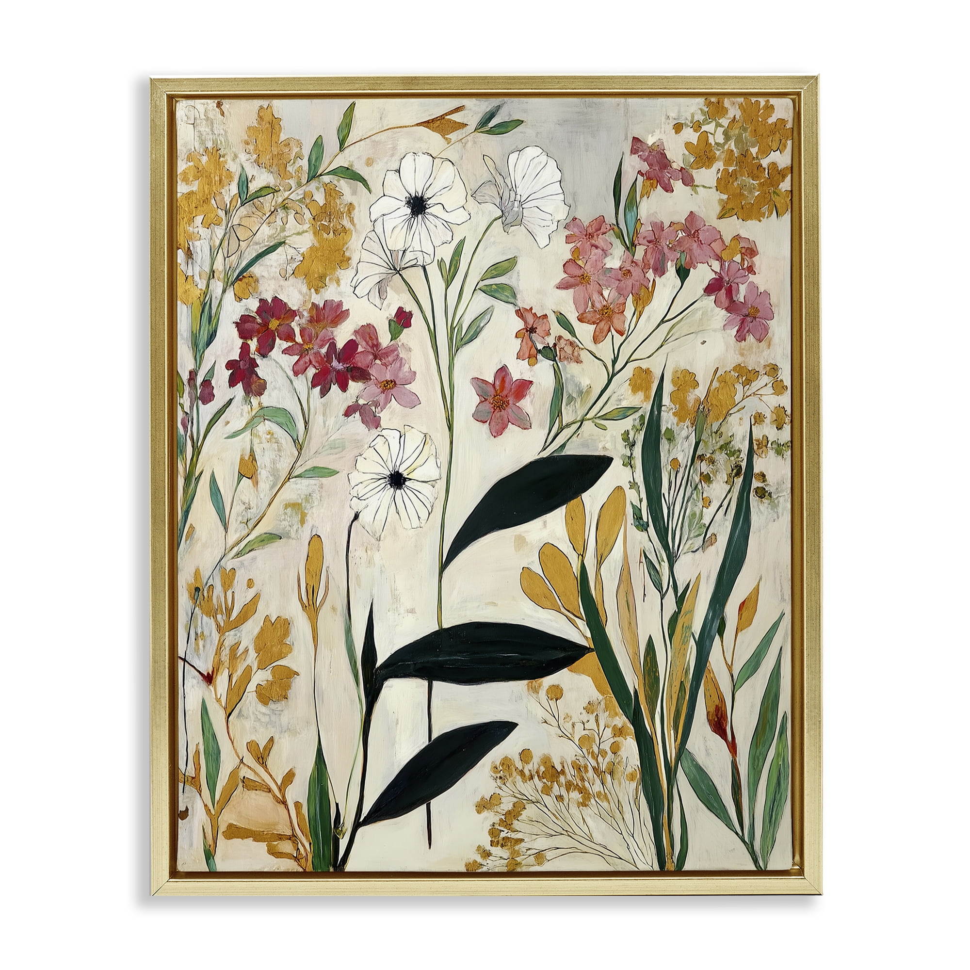 Vintage Playful Botanicals Gold Framed Floater Canvas Wall Art, design by Annabelle Hall