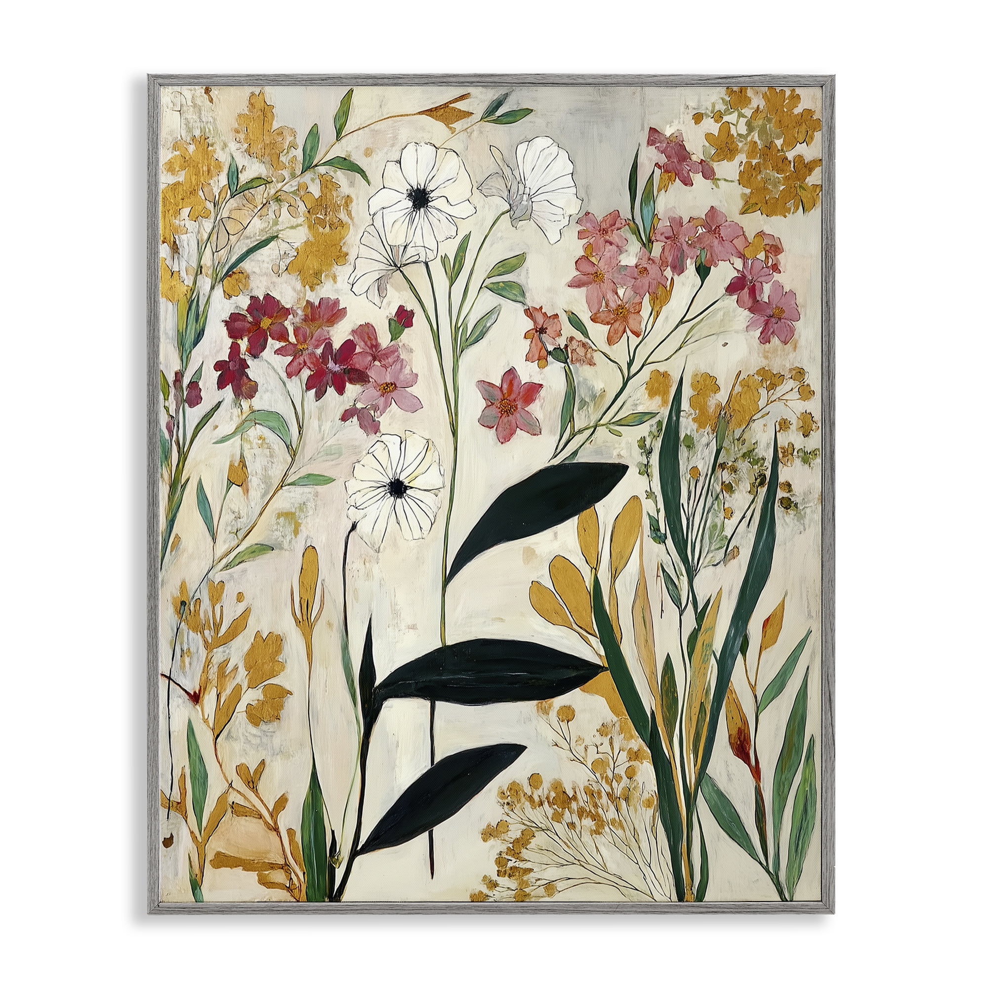 Vintage Playful Botanicals Gray Framed Giclee Art, design by Annabelle Hall