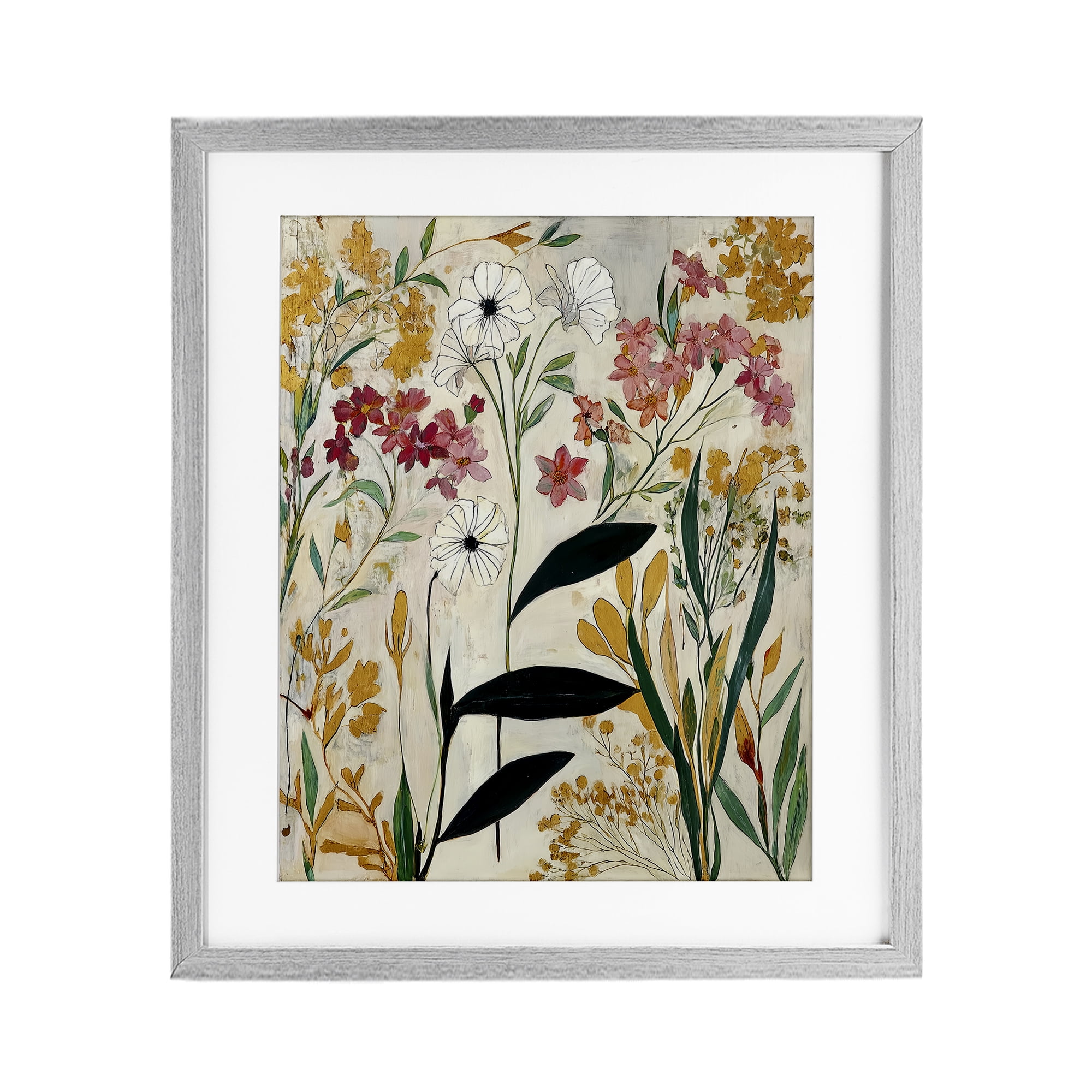 Vintage Playful Botanicals Gray Framed Print Under Glass, design by Annabelle Hall