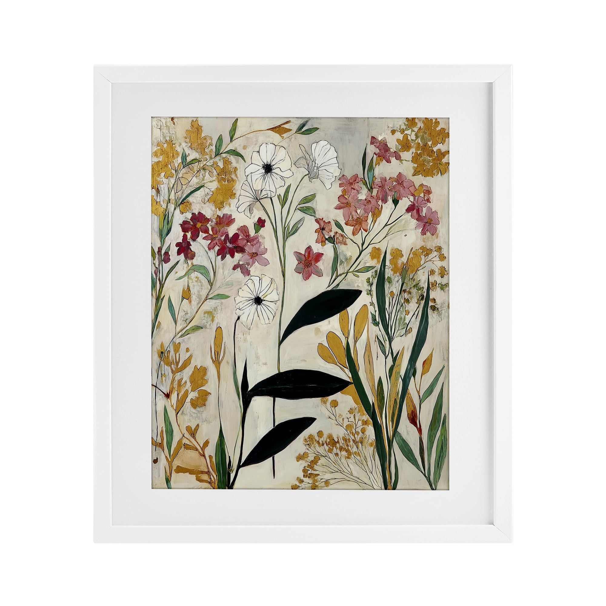 Vintage Playful Botanicals White Framed Print Under Glass, design by Annabelle Hall