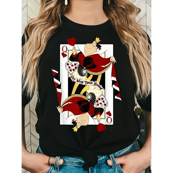 Vintage Playful Queen of Hearts Q Cotton Short-Sleeve T-shirt