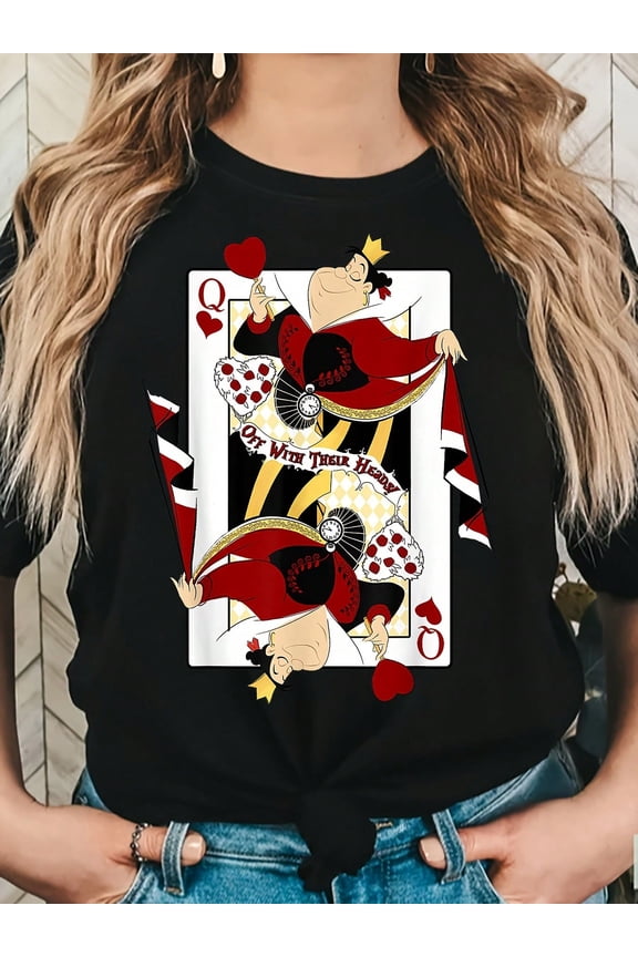 Vintage Playful Queen of Hearts Q Cotton Short-Sleeve T-shirt