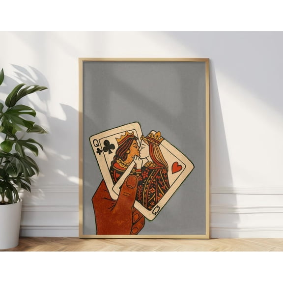 Vintage Playing Card Romance Wall Art Queen Illustration Love Theme Home Decor Size 24x36 Unframed Poster