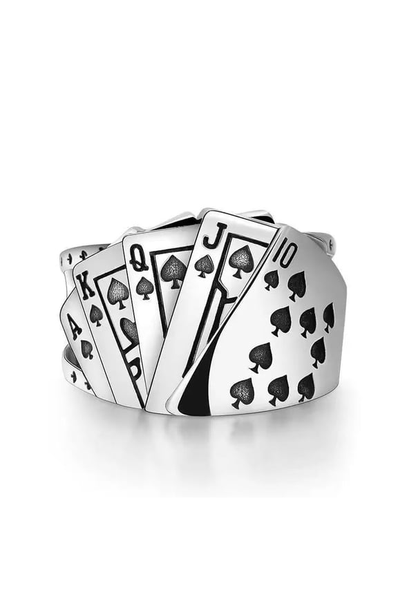 Vintage Playing Card Theme Ring Set, 3 Styles of Ace & Royal Flush Statement Rings for Men and Women