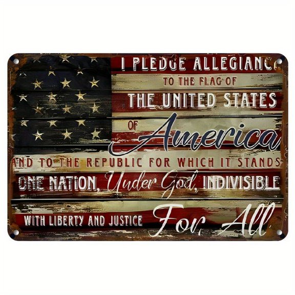 Vintage Pledge Of Allegiance American Flag Sign - 8"x12" Rustproof, Sunproof, Weatherproof Wall Art For Home, Office, Bar, Cafe, Bedroom - Scratch-Resistant Indoor/ Outdoor Decor